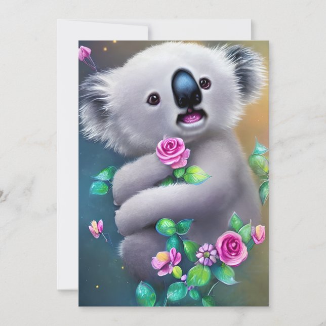 Baby Koala Bear med Flowers Julkort (Framsida)