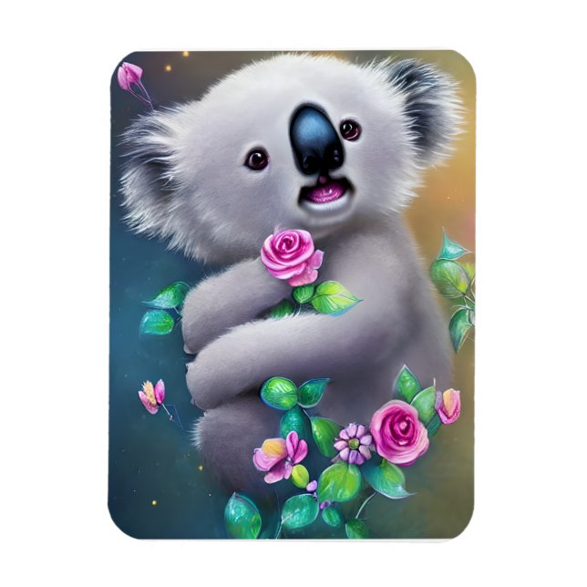 Baby Koala Bear med Flowers Magnet (Vertikal)