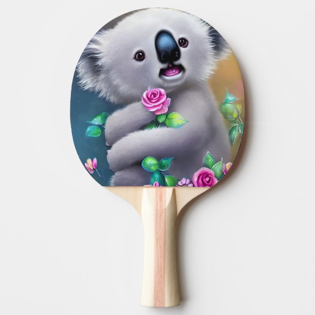 Baby Koala Bear med Flowers Pingisracket (Framsidan)