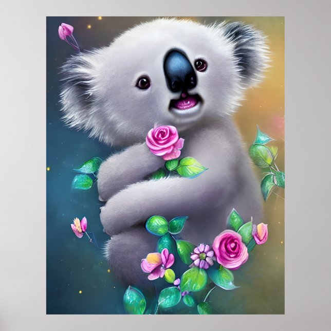 Baby Koala Bear med Flowers Poster (Framsidan)