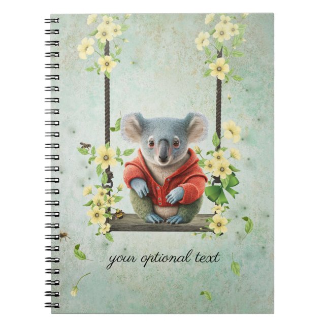 Baby Koala Bear on Swing Spiral Photo Notebook Anteckningsbok (Framsidan)