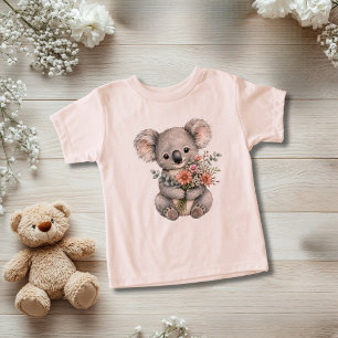 Baby Koala Björn Vilda Blommor Småbarn Baby Flicka T Shirt