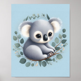 Baby Koala Blå Bakgrund Poster