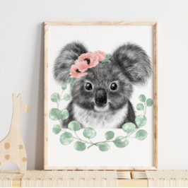 Baby Koala Blommigt Nursery Print | Koala Print Poster