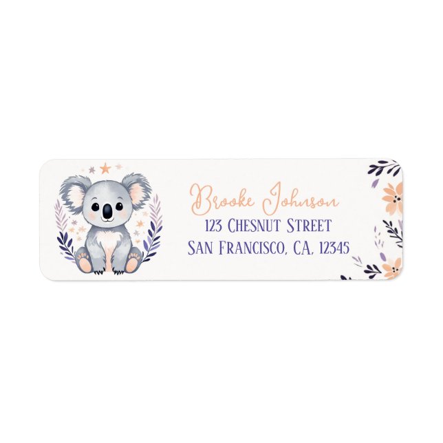 Baby Koala Boho Blommigt Design - Returadress Etikett (Framsidan)