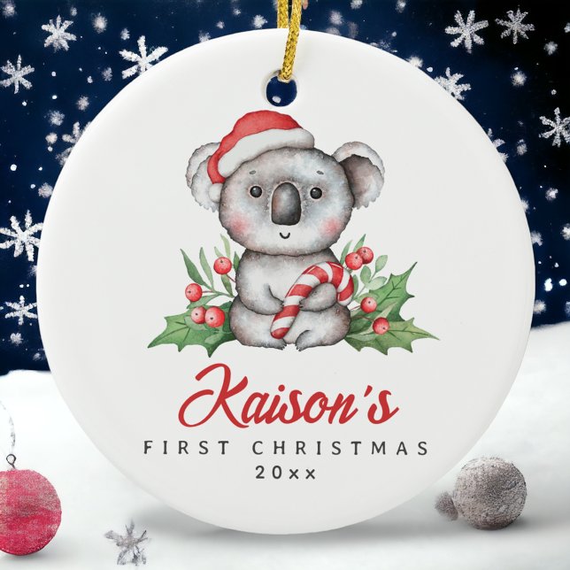 Baby Koala Första julen Anpassningsbar Ceramic Orn Julgransprydnad Keramik (Skapare uppladdad)