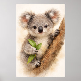 Baby Koala Joey som håller kvist Poster