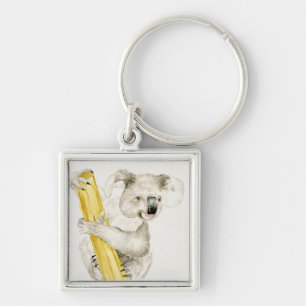 Baby Koala Styrning och Hårig Fyrkantig Silverfärgad Nyckelring