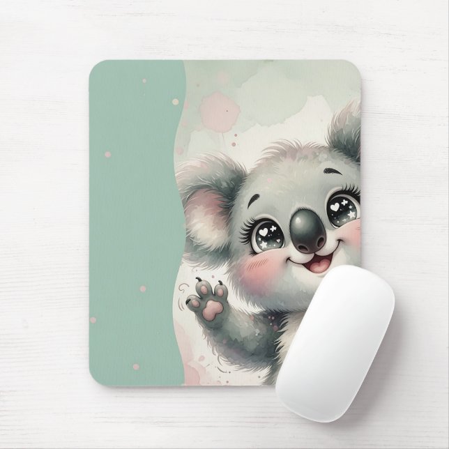 Baby Koala Viftande – Teal & Crème Splittrad Musmatta (Med mus)