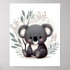 Baby Koala White Background Poster