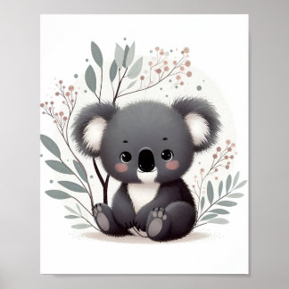 Baby Koala White Background Poster