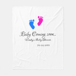 Baby kommer snart att duscha blått rosa baby fötte fleecefilt