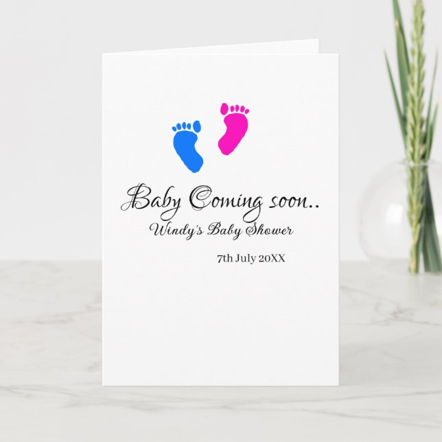 Baby kommer snart att duscha blått rosa baby fötte kort (Framsida)