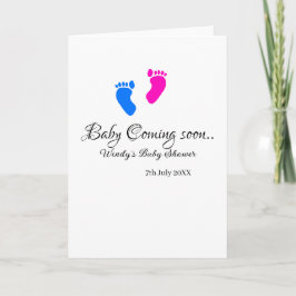 Baby kommer snart att duscha blått rosa baby fötte kort