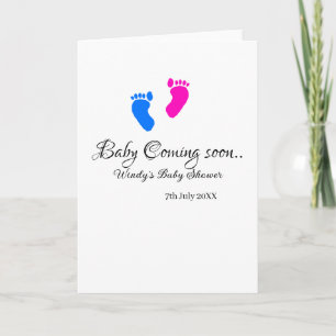 Baby kommer snart att duscha blått rosa baby fötte kort