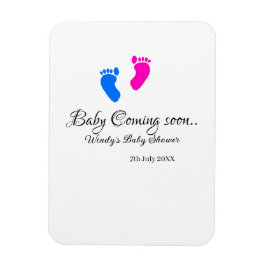 Baby kommer snart att duscha blått rosa baby fötte magnet
