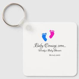 Baby kommer snart att duscha blått rosa baby fötte nyckelring