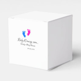 Baby kommer snart att duscha blått rosa baby fötte presentaskar