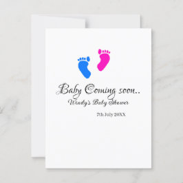 Baby kommer snart att duscha blått rosa baby fötte vykort