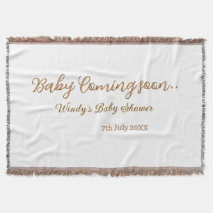 Baby kommer snart baby shower brun rosa namn trend filt