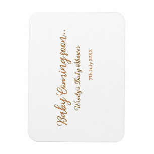 Baby kommer snart baby shower brun rosa namn trend magnet