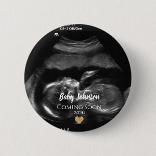 Baby Kommer Snart Ultraljud Guld hjärta Knapp