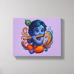 Baby Krishna med Flute - Peace Vibes Stark 3D Canvastryck