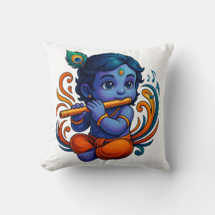 Baby Krishna med Flute - Peace Vibes Stark 3D Kudde