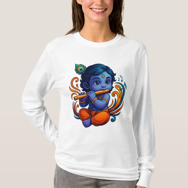 Baby Krishna med Flute - Peace Vibes | Stark 3D T Shirt (Framsida)