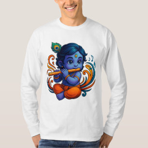 Baby Krishna med Flute - Peace Vibes Stark 3D T Shirt