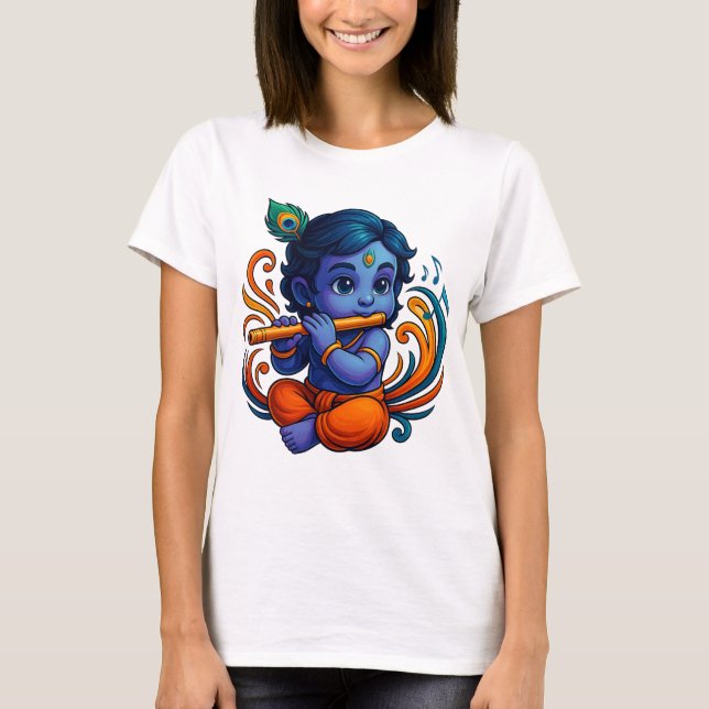 Baby Krishna med Flute - Peace Vibes | Stark 3D T Shirt (Framsida)