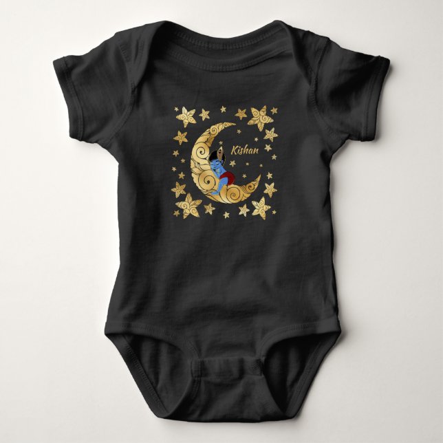 Baby Krishna slapend op de maan tussen de sterren. T Shirt (Framsida)