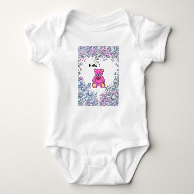 Baby kroppsdräkter Sparkling Teddy Hej. T Shirt (Framsida)