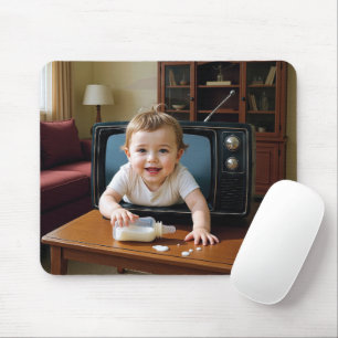 Baby kryper ut ur en gammal TV Musmatta