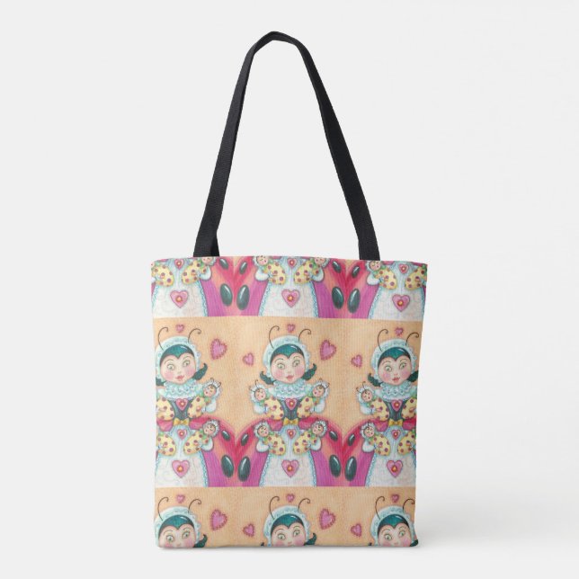 Baby Ladybugs-familjen TOTE BAG Total utskrift Tygkasse (Baksida)