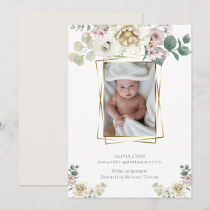 Baby Lägg till bild Alabaster Peonies Guld Ram Inbjudningar