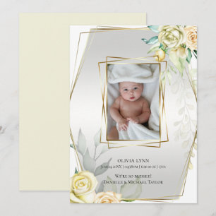 Baby Lägg till bild Gul ros Guld Ram Inbjudningar