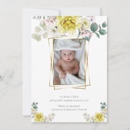 Baby | Lägg till bild Gult Peonies Guld Ram Inbjudningar