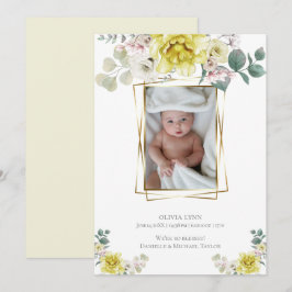 Baby | Lägg till bild Gult Peonies Guld Ram Inbjudningar