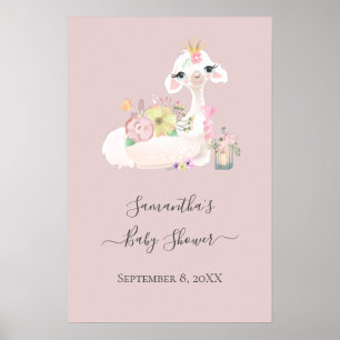 Baby Lama med vita och rosa blommor Bedårande Poster