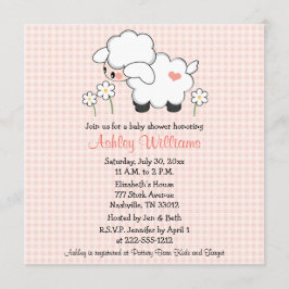 Baby Lamb Baby Shower-inbjudningar Rosa Gingham Inbjudningar