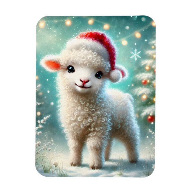 Baby Lamb Första Julen Magnet (Vertikal)
