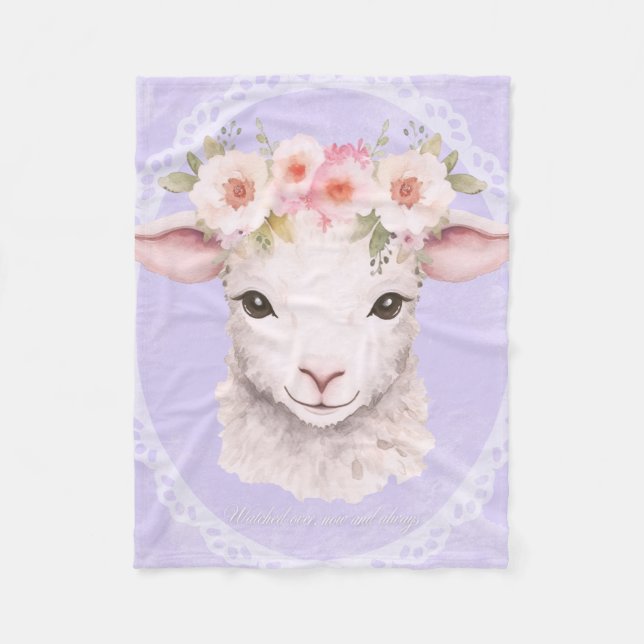 Baby Lamb med blomma Krona | Nursery Art Fleecefilt (Framsidan)