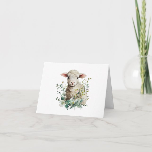 Baby Lamb med blommor BLANK Kort (Framsida)