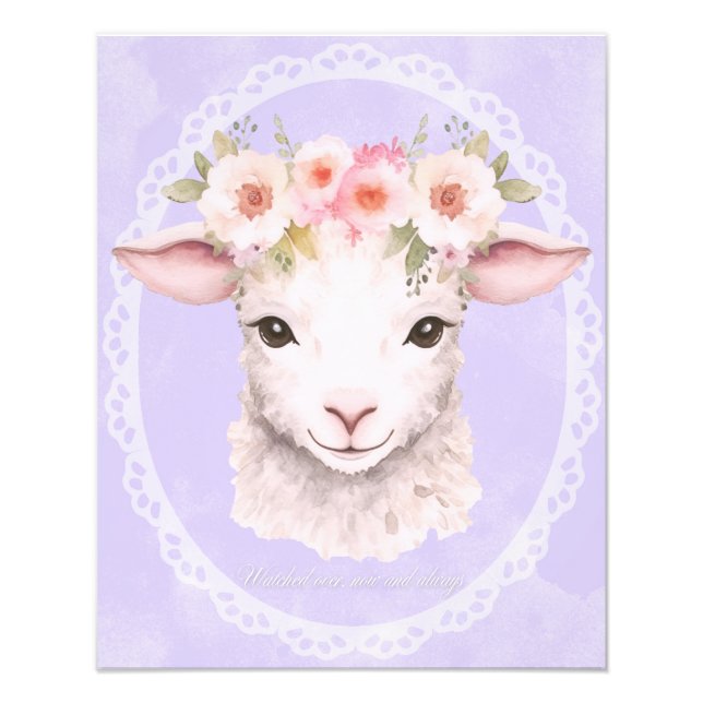 Baby Lamb med Krona Nursery Art Fototryck (Framsidan)