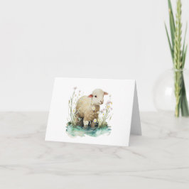 Baby Lamb med Vatten och Blommor BLANK Kort