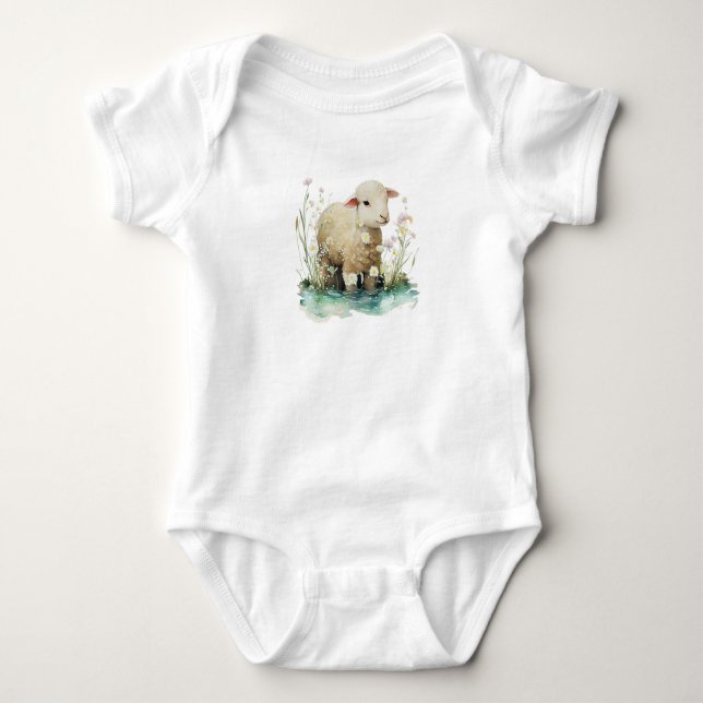 Baby Lamb med Vatten och blommor T Shirt (Framsida)