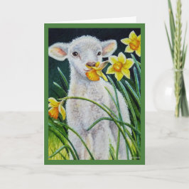 Baby Lamb och Vår Daffodils Watercolor Art Kort