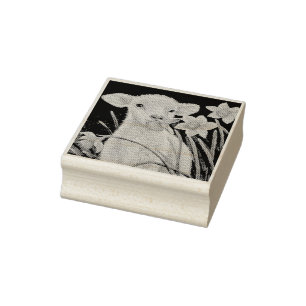 Baby Lamb och Vår Daffodils Watercolor Art Stämpel