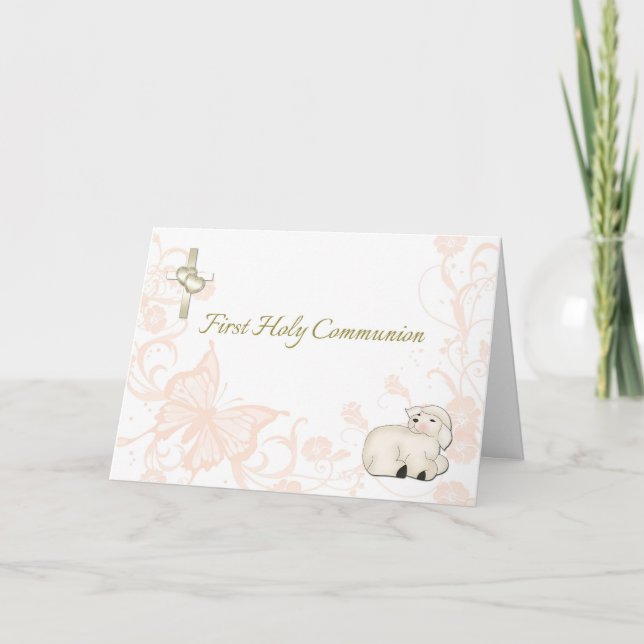 Baby Lamb Peach First Committon Greeting Card Kort (Framsida)